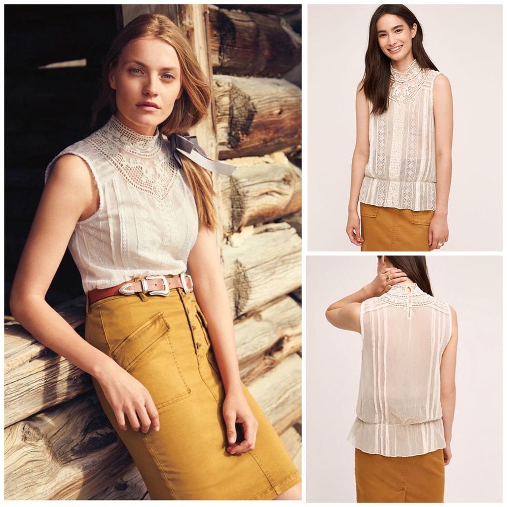 ❌SOLD❌NWT Anthropologie Rosewood Lace Blouse Ivory